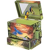 Enchantmints Fanciful Feathers Musical Jewelry Box Parrot Spins to Hungarian Dances No. 5" 2 Pullout Drawers Treasure Storage