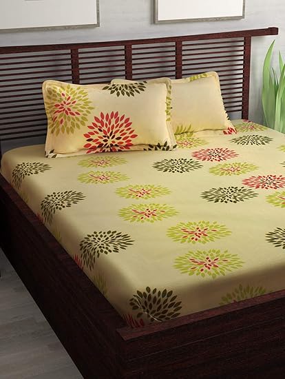 Story@Home Majestic 152TC Cotton Double Bedsheet with 2 Pillow Cover - Floral, Queen Size, Cream