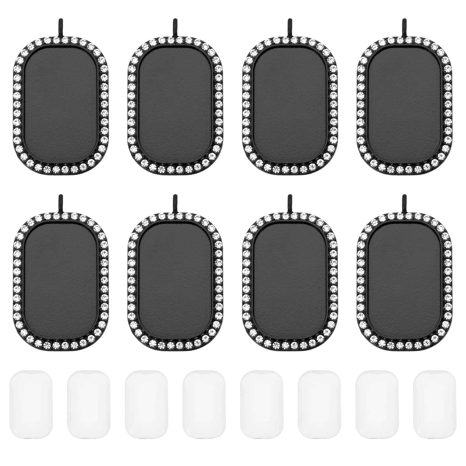 PATIKIL 1" Blank Picture Pendants, 8Pcs Metal Rectangle Rhinestone Bezel Pendant Trays with 8Pcs Glass Discs for Photo Pendants DIY Crafts Making, Black