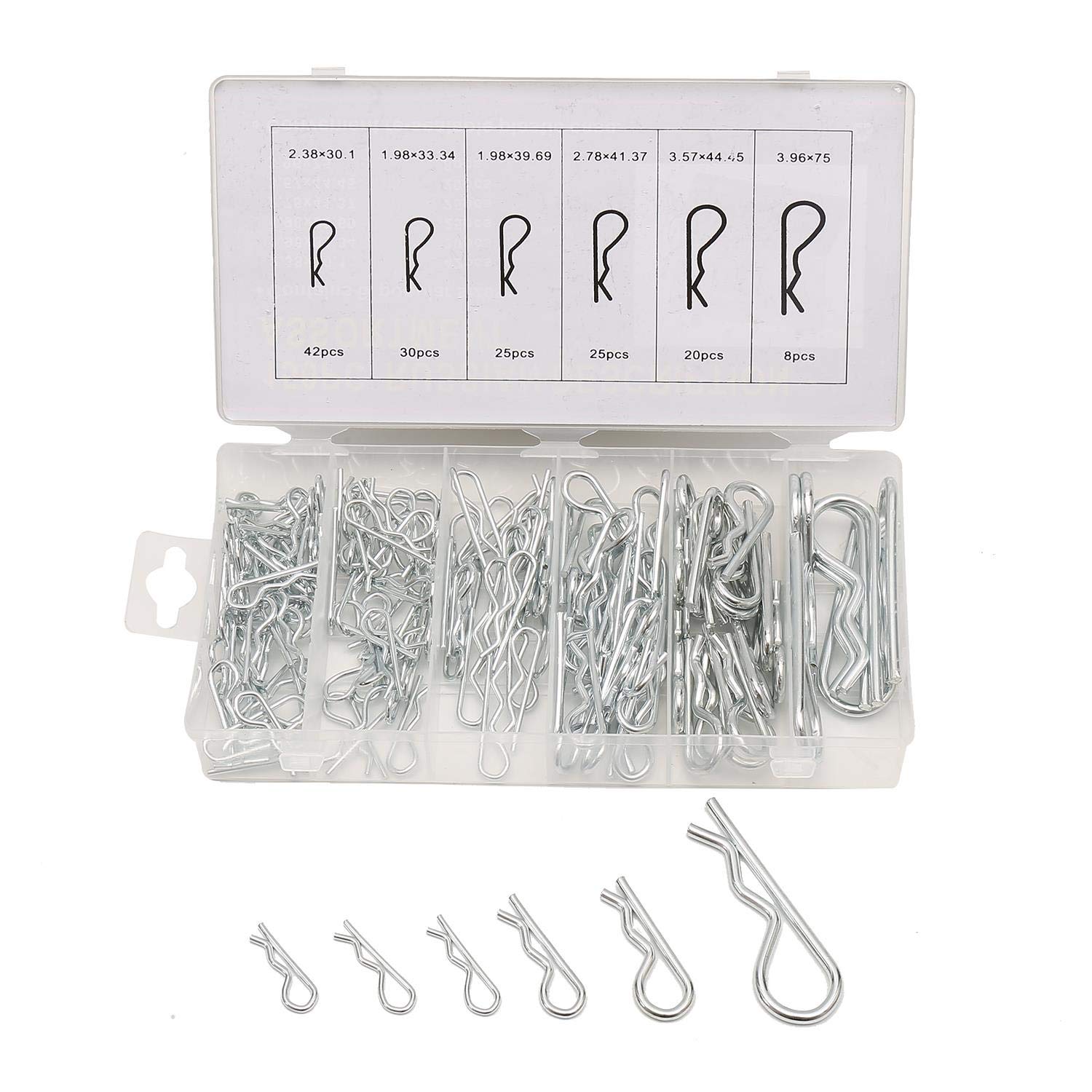 KATSU Cotter Pins Assortment Kit 150PCs, R Clips Cotter Pins Spring Split Pins Kit Use on Hitch Pin Lock Systems for Automotive, Mechanics, with Storage Box 990374