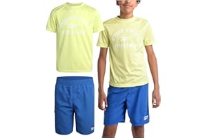 Reebok Boys' Rashguard Set - UPF 50+ Short Sleeve Sun Shirt and Bathing Suit Boardshorts - Swimwear Set for Boys (4-12)