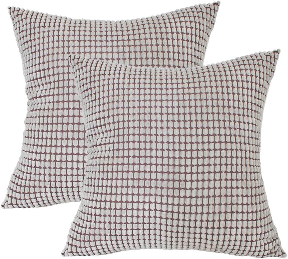 LINENLUX 2 Pack Corduroy Soft Soild Decorative Square Throw Pillow Covers Set Cushion Case for Sofa Bedroom Car (Sliver Grey, 18 x 18 Inch)