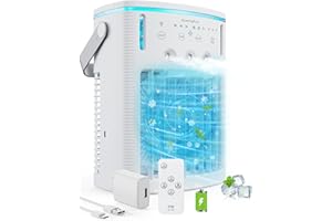 Yestono Portable Air Conditioners Rechargeable,5000mAh 3-Speed Small AC Fan,Portable Air Cooler with Remote,Timer function,7-Color Night light,3-Level Mist modes,Personal AC for Office,Camping.
