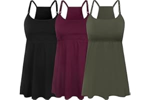 SUIEK 3 Pack Maternity Nursing Tank Tops with Bralette Cotton Breastfeeding Camisole