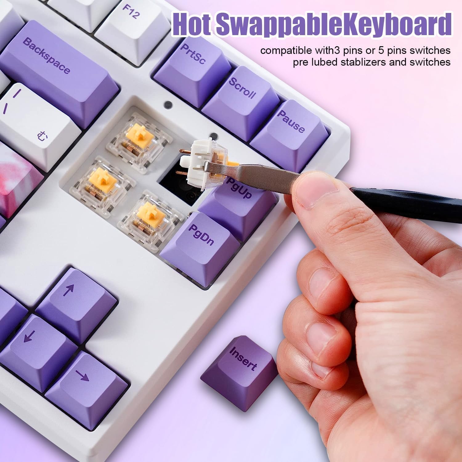 BOYI 87 Keys Wireless RGB Gasket Mechanical Keyboard,Hot Swappable 80% Compact TKL Layout Programmable BT5.0/2.4G/Wired,N-Key Rollover Gateron Yellow Switch Custom Purple Keyboard for PC Gamers Office