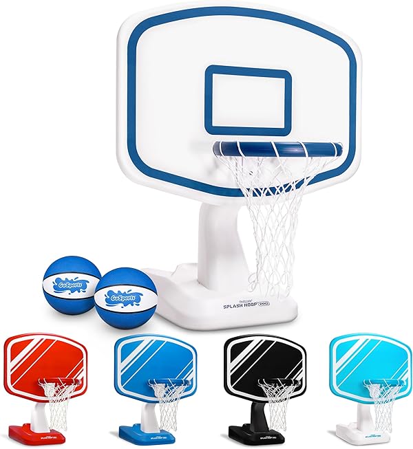 GoSports Splash Hoop PRO Swimming Pool Basketball Game - Includes Poolside Water Basketball Hoop, 2 Balls and Pump - White