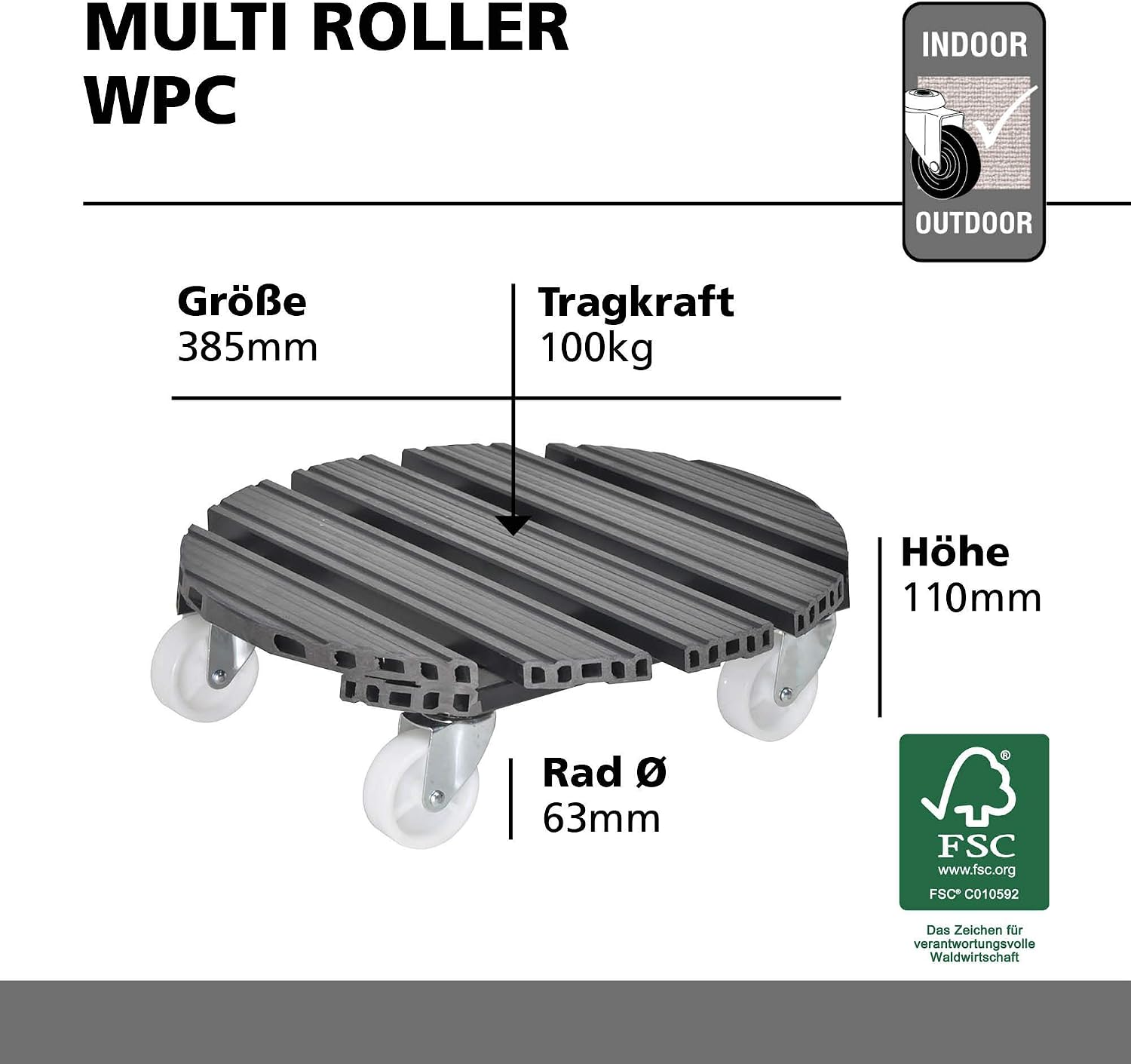 WAGNER design yourself WAGNER Plant trolley WPC diameter 38,5 x 11 cm Plant & Flower trolley for indoor + outdoor use Container trolley,terracotta Load capacity 120 kg - Image 5