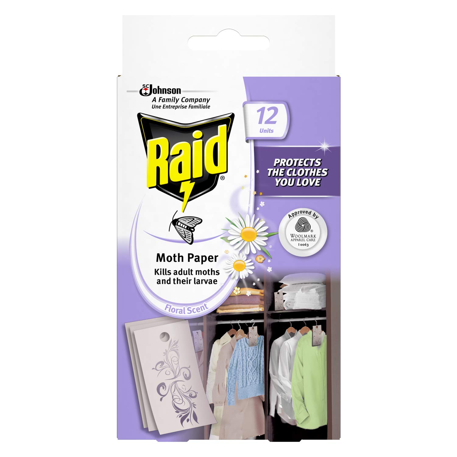 Raid Moth Paper, Moth Killer an Repellent For Wardrobes And Drawers, 1 Pack (12 Sheets)