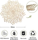 HEYOMART PVC Round Leaf Placemats Set of 4 Gold Heat Resistant view 7