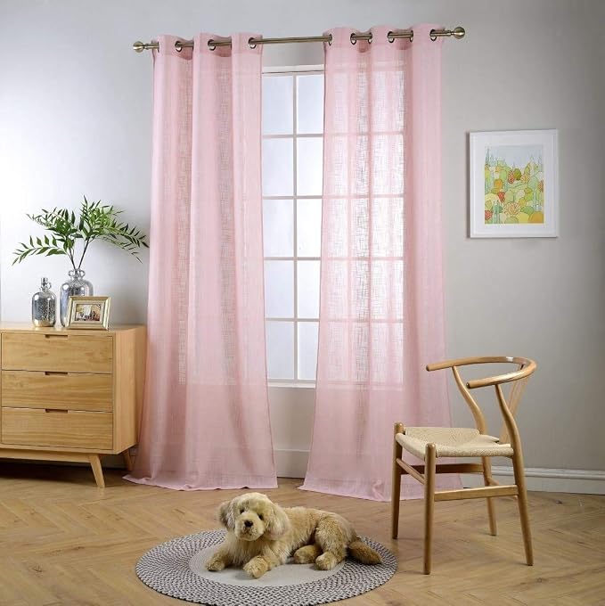 Miuco Semi Sheer Curtains Poly Linen Textured Solid Grommet Curtains for Living Room 2 Panels (2