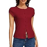 ADORPOP Tops for Women Dressy Casual - Crewneck Ribbed Knit Shirts Button Up Trendy Y2K Going Out Top Fashion Clothes