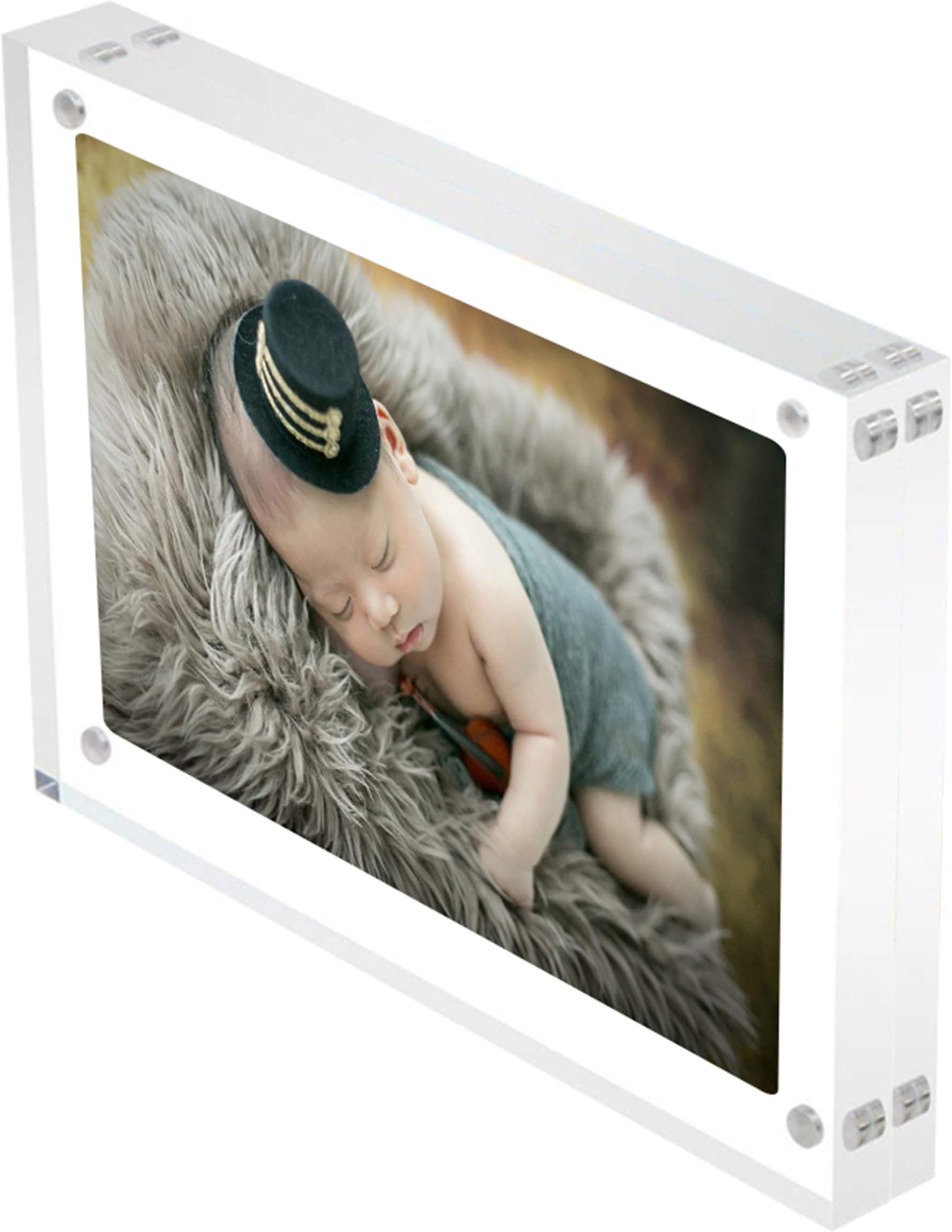K JLP Acrylic Picture Frames, 10 x 15cm Clear Double Sided Block Set, Desktop Frameless Magnetic Photo Frame