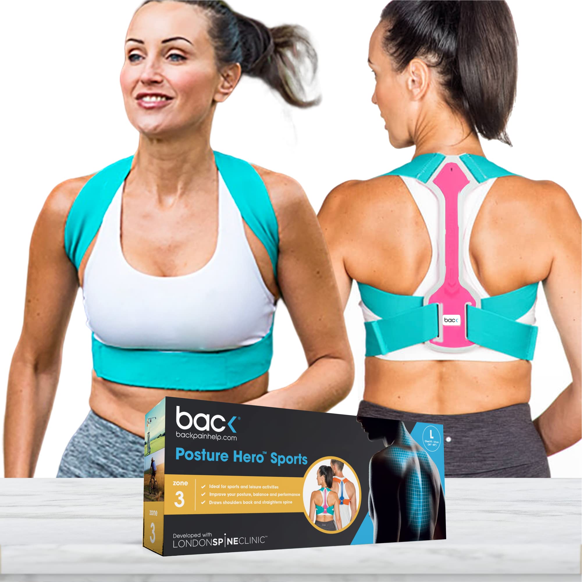 back Posture Hero™ Sports for Men & Women - Award Winning Posture Support (Pink/Turquoise, Junior)