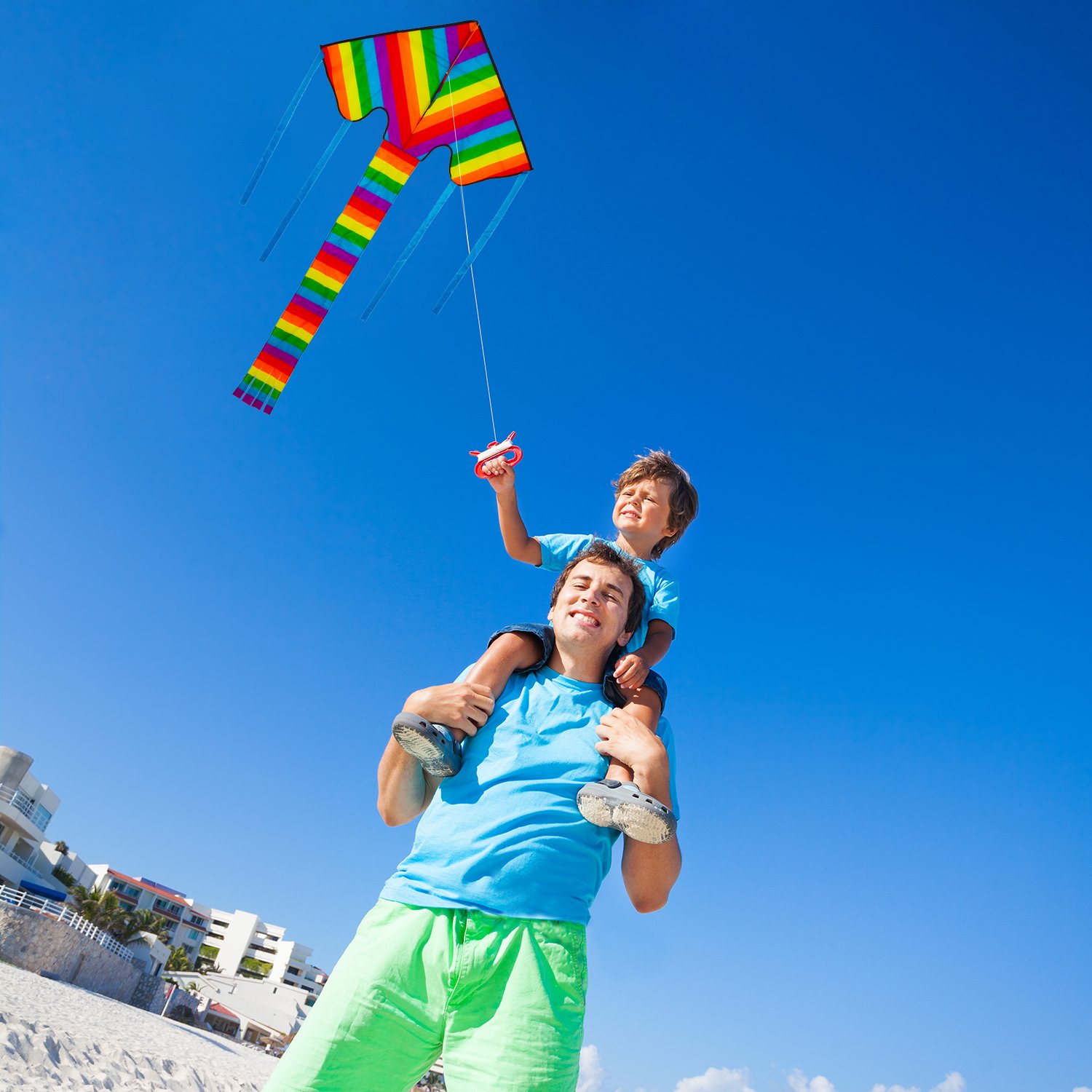 Beautiful Rainbow Kite For Kids And Adults (Large) - Bright Colours That Really POP! Very Easy To Fly - Suitable For Beginners, Boys, Girls, Children and Adults. Outdoor Games Activities and Summer Fun. Comes With Lifetime Warranty and Mone