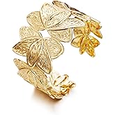GREICHFAN Gold Chunky Cuff Bangle Bracelets for Women Ginkgo Leaf Bracelet Boho Wide Bracelets Statement Bracelet Adjustable Jewelry