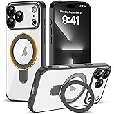 Amzfield Magnetic for iPhone 17 Pro Max Case with Stand [Compatible with MagSafe] [Full Camera Protection] Cute Slim Clear Phone Case for iPhone 17 Pro Max Women Girls, Clear Black