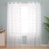 Deconovo Teal Blue Linen Look Eyelet Curtains Kids Star Design 245x140 cm