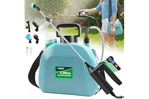 VAXMAY Battery Powered Sprayer 1.35 Gallon, 2025 Electric Garden Sprayer with 3 Adjustable Speeds, 4 Mist Nozzles, Rechargeable Handle, Retractable Wand with Adjustable Shoulder Strap for Weed Lawn(Blue)
