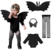 Halloween Toddler Bat Costume for Baby Girl Boy with Black Bat Wing Ruffle Long Sleeve Romper Bodysuit Goth Bow Headband