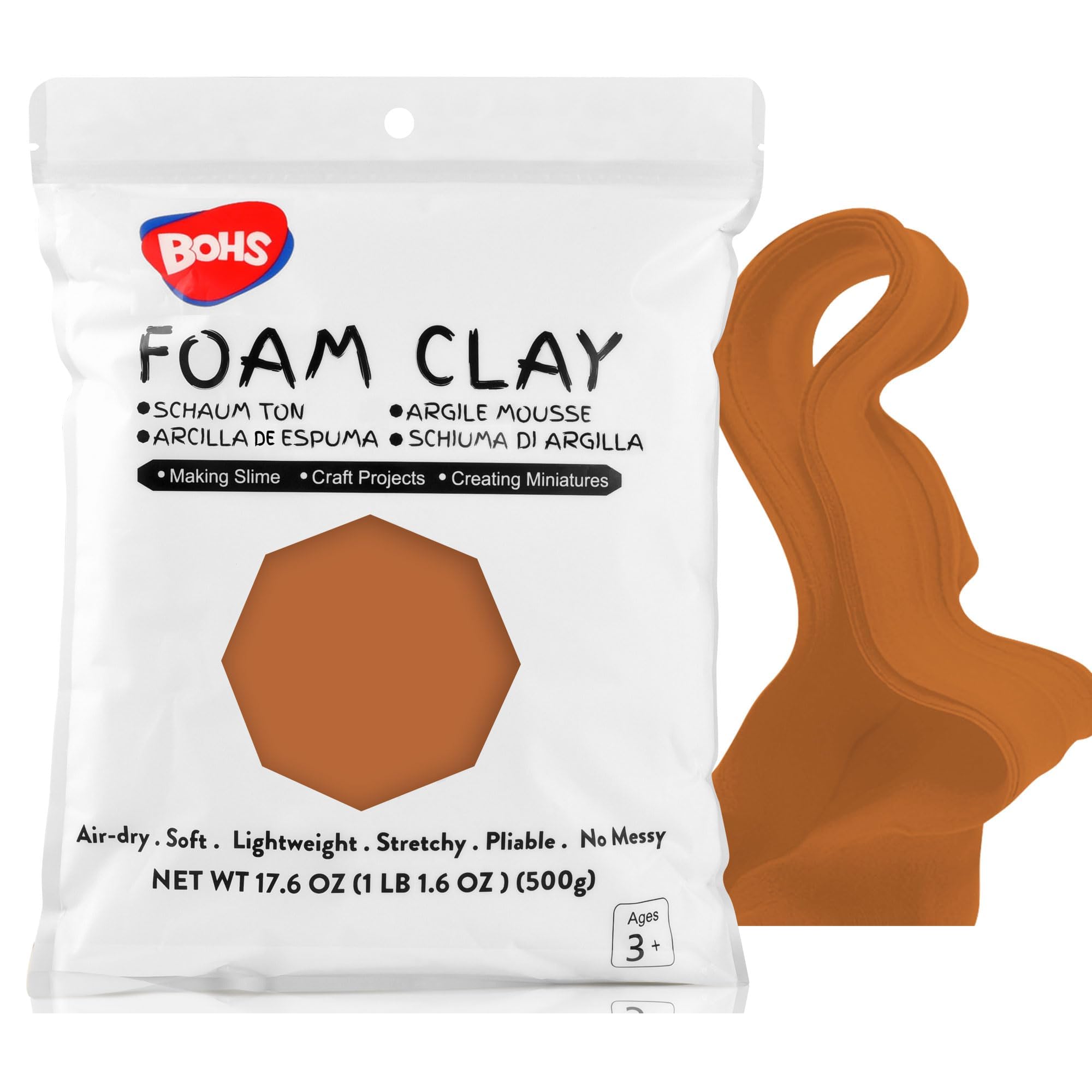 BOHS Chocolate Brown Modeling Foam Clay- Air Dry, Squishy,Pliable - Molding Clay for Adult Arts & Crafts Project,Fake Bake,Cosplay,Slime Supplies,1.1Lbs/500G