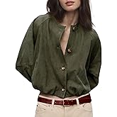 Daacee Women Faux Suede Cropped Jacket Vintage Button Front Round Neck Short Jackets Streetwear Outerwear