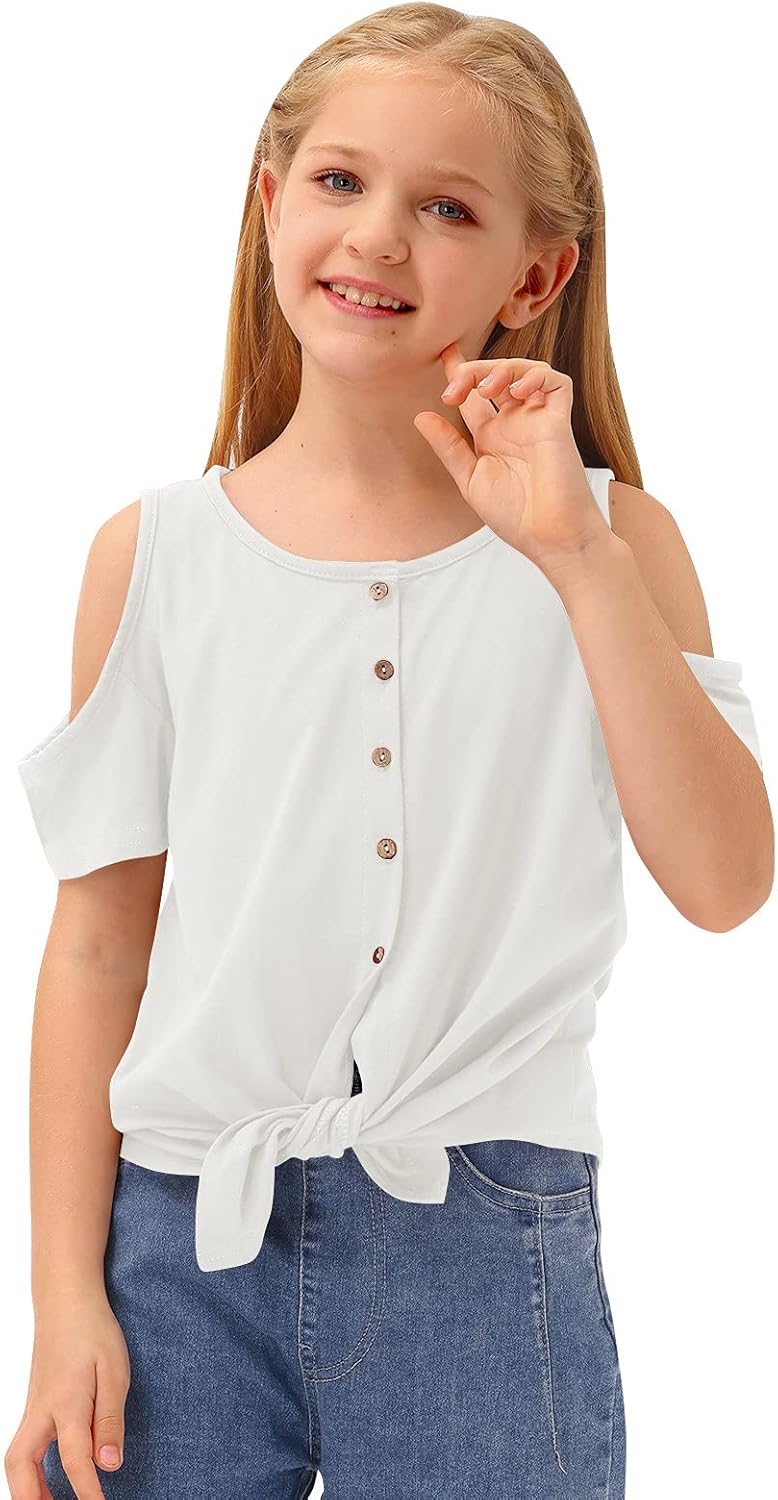 BesserBay Girl's Casual Solid Twist Knot Front Tunic Shirt Cold Shoulder Top 3-12 Years: Clothing