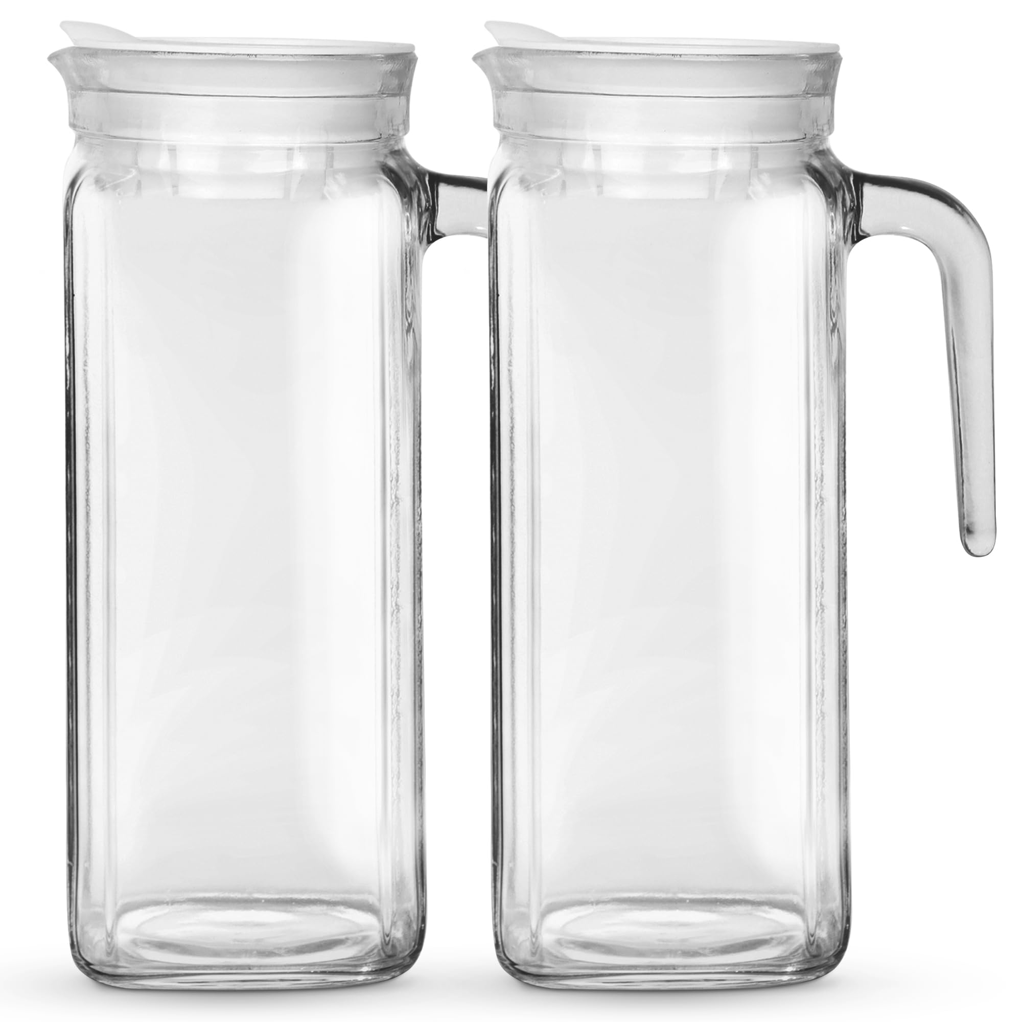 Photo 1 of Amici Home Italian Igloo Quadra Glass Pitcher with Lid and Spout | Set of 2 | 34-Ounce | Clear Glass Water Pitcher for Refrigerator | Carafe for Iced Tea, Juice, Milk, Cold Brew and Mimosa Bar
