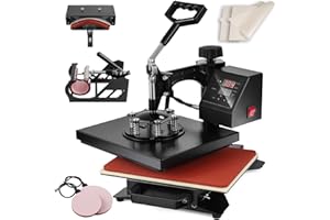 TOPDEEP 5 in 1 Heat Press Machine, Swing Away T Shirt Pressing Machine Multifunction, Heat Press 12x10 inch Transfer Machine Sublimation Combo for T-Shirt Hat Cap Mug Plate Cap