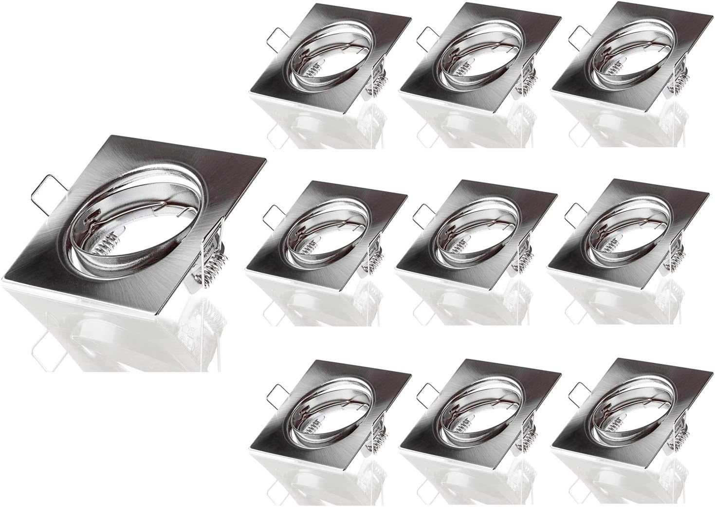 10 x LED and Halogen Lamp Square Recessed Swivel Brushed Chrome with GU10 Socket
