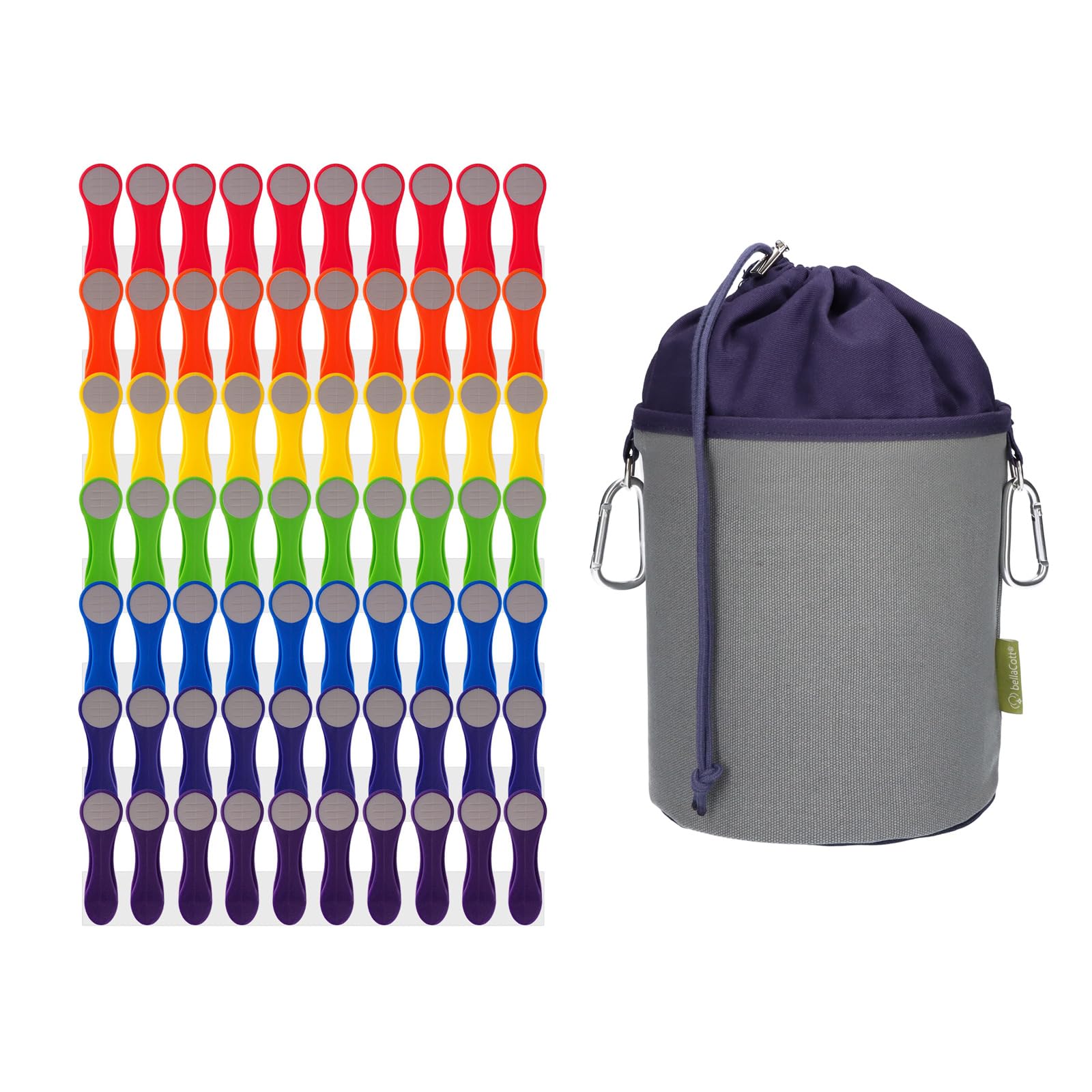 trendfinding 70 Rainbow Clothes Pegs Colourful Grey with Stainless Steel Feathers and Soft Grip 1 Canvas Clothes Peg Bag Grey Oxford Blue
