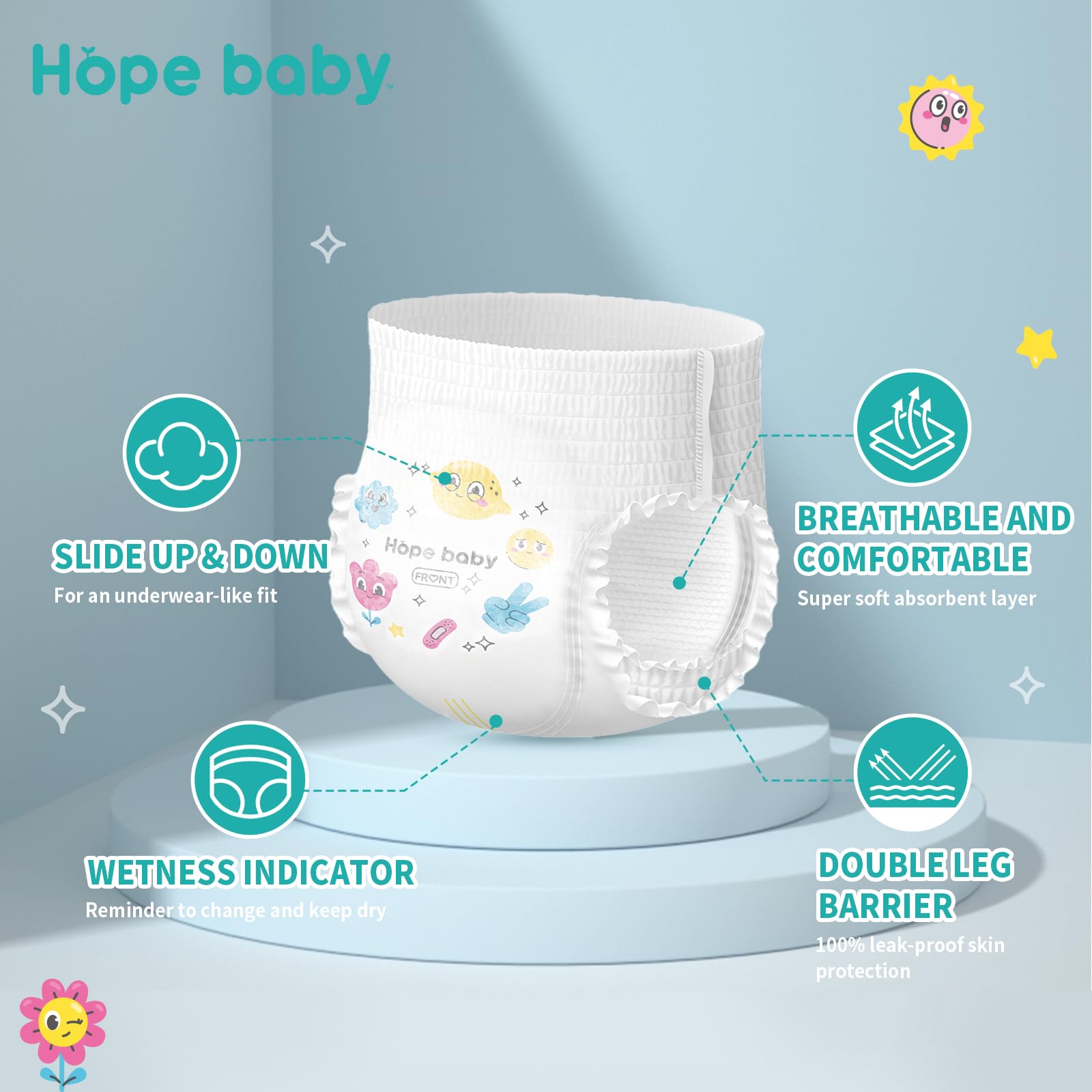 HOPE BABY 3T-4T (22-37 LBS), 66 Count Premium Training Underwear, Baby Diapers Toddler Potty Training Pants, Hypoallergenic with Skin