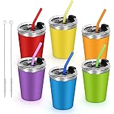 Pleasthome 6pack Spill Proof Cups for Kids, 12oz Kids Cups with Straws and Lids Colorful Silicone Sleeves Spill Proof for Cold & Hot Drinks, Unbreakable Stainless Steel Water Tumblers (6)