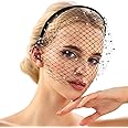 Mesh Veil Fascinator Headband 1920s Headpiece for Women, Funeral Veil with Rhinestones, for Tea Party, Church, Birthdays