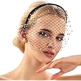 Mesh Veil Fascinator Headband 1920s Headpiece for Women Funeral Veil with Rhinestones for Tea Party Church Birthdays