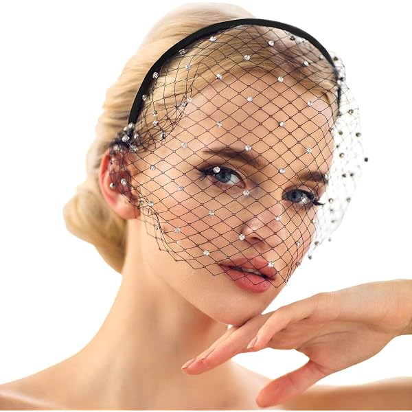 Amazon.com: Black Veil Mesh Bow Veils Funeral Hat Headband  display picture 1
