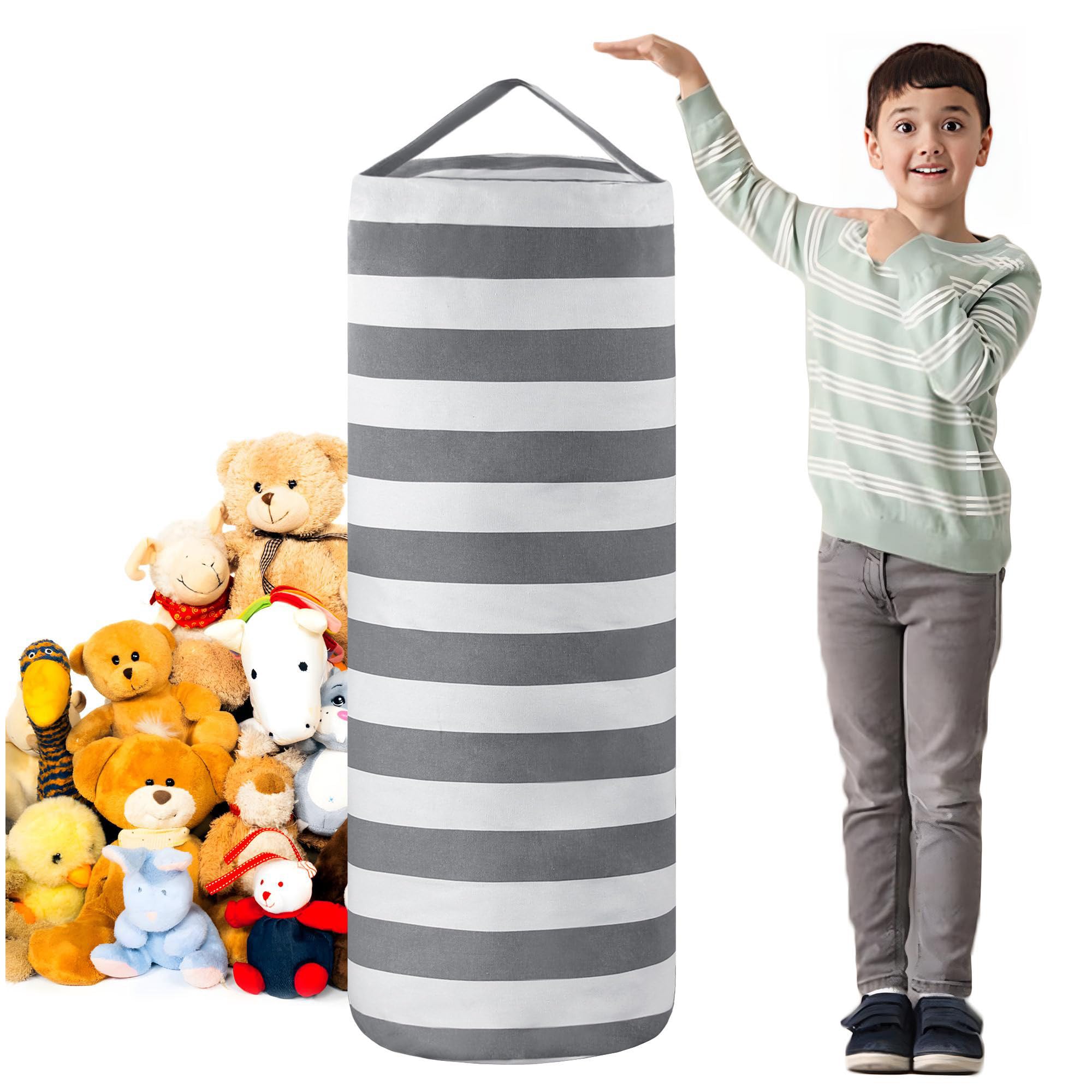 LAHAQIQI Stuffed Animal Storage Bean Bag Cover for Kids Plush Toys Organizer Bags for Boys and Girls A Full-length Zipper Cylinder Room Furniture Decor - Organize, Sit, Play & Box
