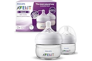 Philips Avent Natural Baby Bottles, with First Flow Nipple, 2OZ/60ML, 2 Pack, SCF019/25