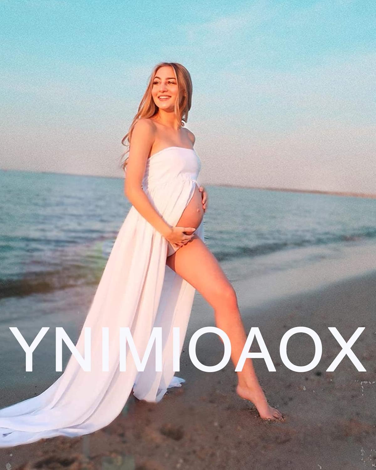 Women's Off Shoulder Strapless Maternity Dress for Photography Split Front Chiffon Gown for Photoshoot (White) at  Women’s Clothing store