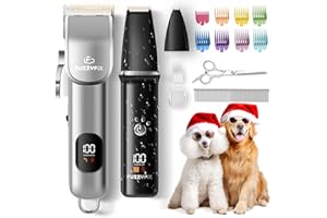 FuzzyFix Dog Grooming Kit, Dog Clippers for Grooming for Thick Curly Coats, Professional Pet Hair Shaver Paw Trimmer Cordless Rechargeable Low Noise for Dogs Cats Animals Face Ear