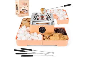 Smores Maker Tabletop Indoor, Flameless Marshmallow Roaster, Smores Kit 4 Detachable Trays & 4 Skewers for Chocolate, Movie N
