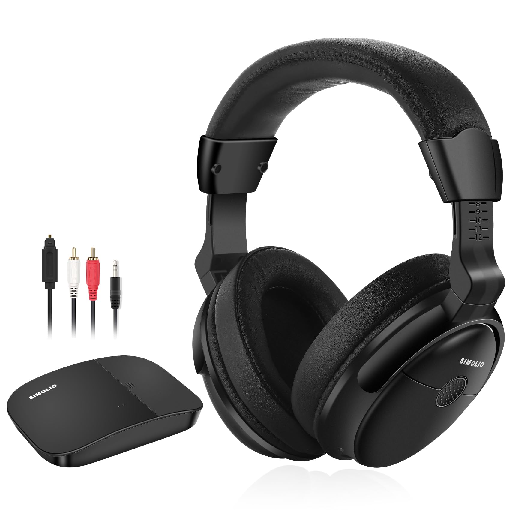 SIMOLIO Wireless TV Headphones for Seniors and Hard of Hearing, 2.4GHz Over-Ear Digital Wireless Headsets for TV Listening (Optical/RCA/AUX), No Pairing, 100 feet Range, SM-825D Pro