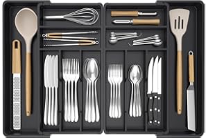 Lifewit Silverware Drawer Organizer, Expandable BPA Free Plastic Utensil Tray for Kitchen, Adjustable Flatware Cutlery Holder