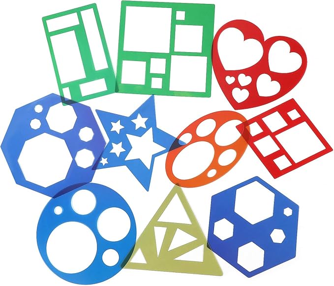 10 Pieces Geometric Shapes Stencils Template Set for Kids Children
