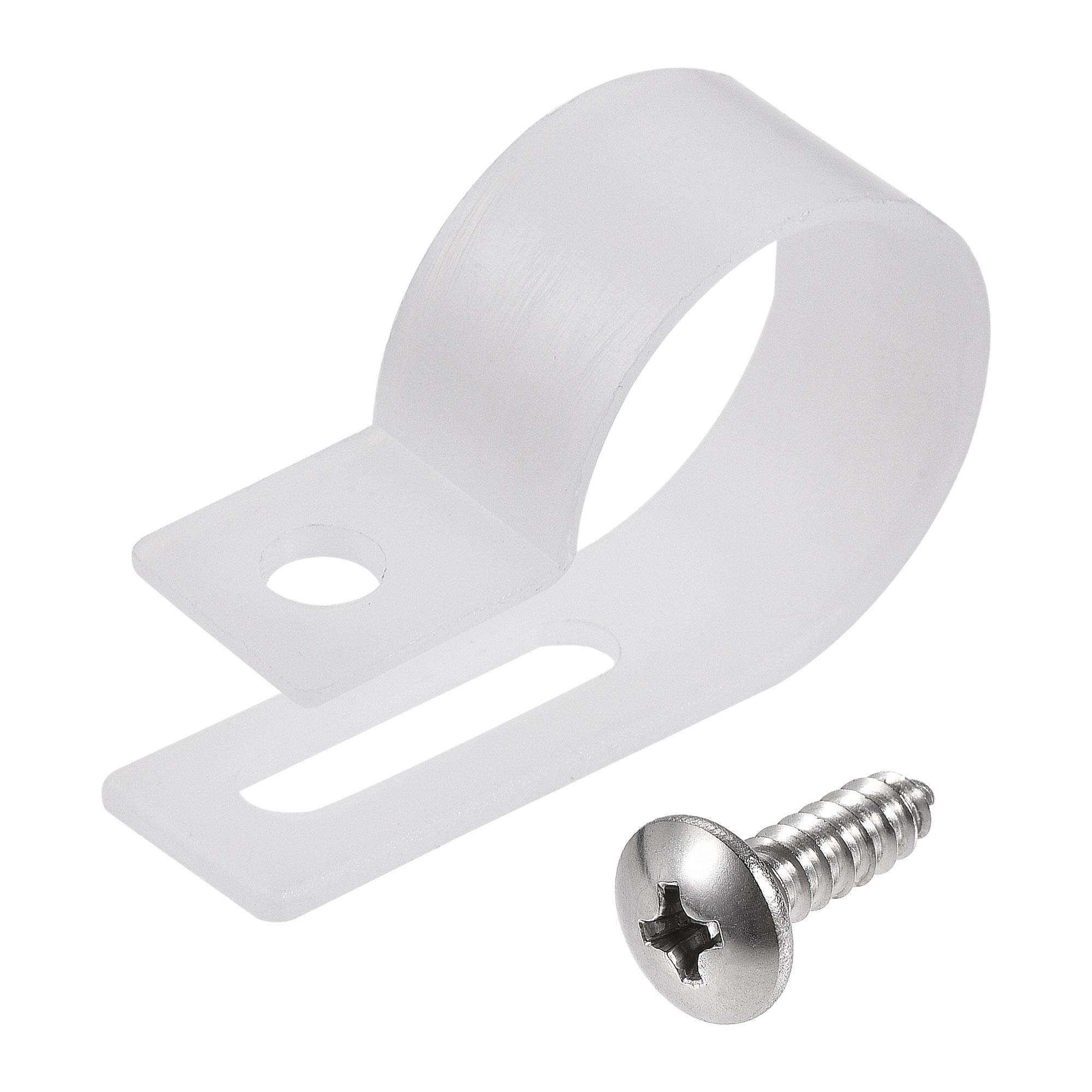 sourcing map 19mm Nylon R Type Cable Clip Wire Clamp with Screws White 50pcs