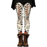 XINJUJILYLYM Women Halloween Leggings Skeleton Print High Waisted Tights Soft Stretch Workout Yoga Pants Fall Costumes