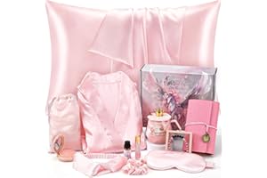 Golray Gifts for Teen Girls Kids -13 Pcs Teenage Girl Basket with Satin Pillowcase/Spa Robe/Journal/Mug, Christmas Birthday Gifts Set for Women Daughter Sister Tween Toy Age 10 11 12 14-18