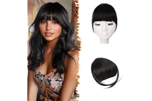 BARSDAR Real Human Hair Clip in Bangs - Human Hair Clip in Bangs for Women - Natural Black Thick Bangs Extensions Fringe with Temples Real Hair Bangs Hairpieces - Natural Black