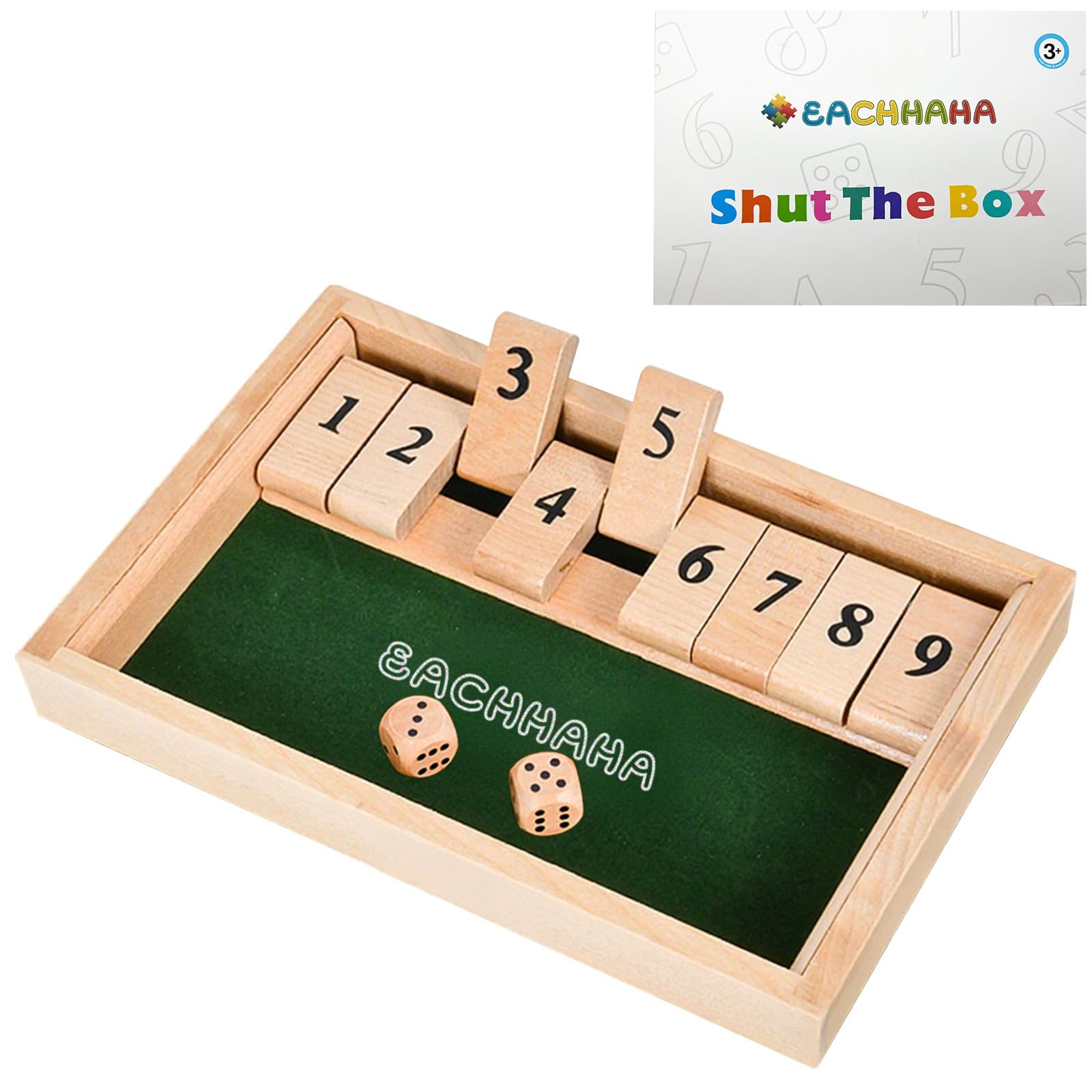 EACHHAHA Shut The Box 9er -Wooden Table Game,Dice Games,Travel Game,Educational Dice Game for Kids -2 Players — image 1