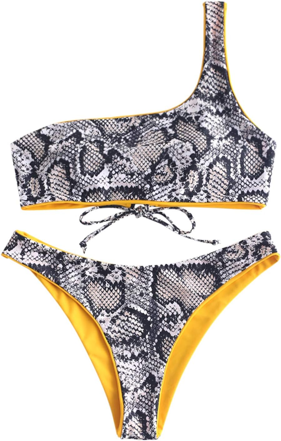 Women's Snakeskin Bikini Set Padded Back Lace-up Two Piece Swimsuit Bathing Suits
