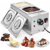 WICHEMI Chocolate Tempering Machine Chocolate Melter Warmer 2 Tanks 9lbs | 304 SS, 2x2kg Pots, Water-Heating, 30-85&deg;C Thermostat, Rust/Corrosion-Proof, For Chocolate, Cream, Milk, Commercial/Home Use.